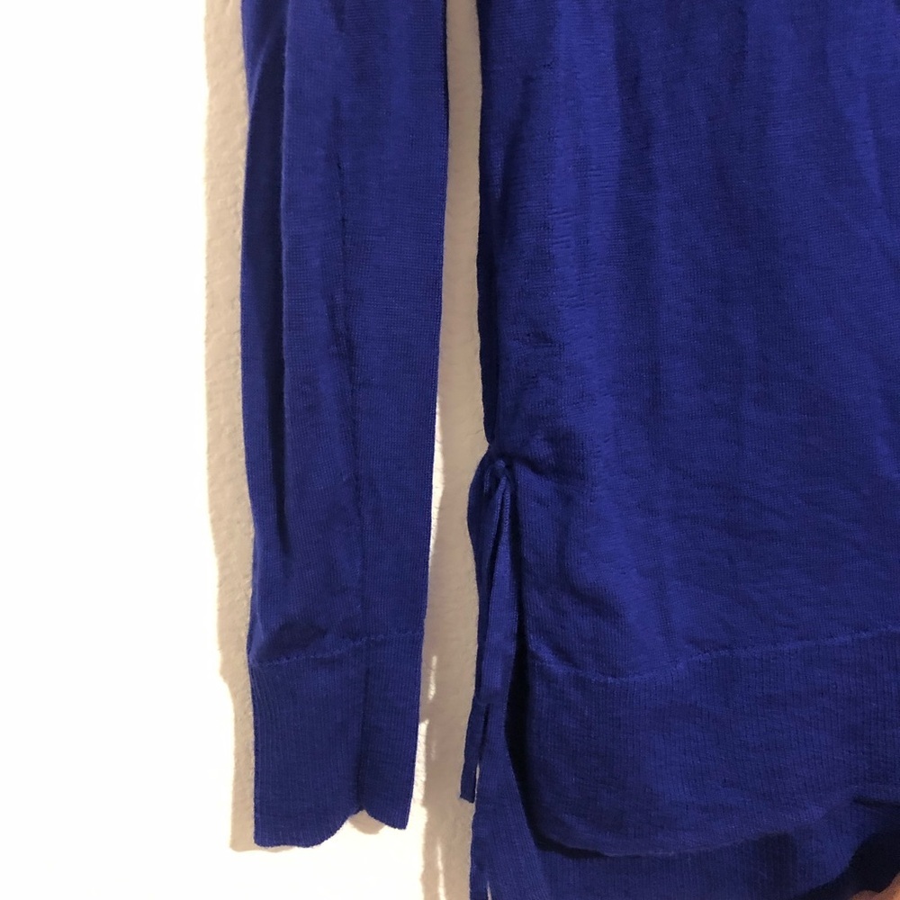J. Crew Merino Wool Cobalt Blue Long Sleeve Crewneck Top with Side Ties Small - Picture 3 of 4